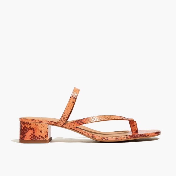 Madewell Thong Strappy Heeled Sandals in Snake Embossed Leather Size 7 - Picture 4 of 8